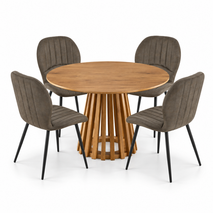 Kayci Round Oak Dining Table with 4 Jaydn Chairs