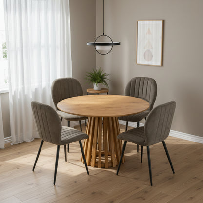 Kayci Round Oak Dining Table with 4 Jaydn Chairs