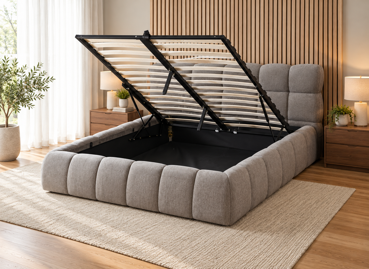 The Maya Upholstered Soft Plush Ottoman Bed Frame