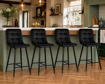 Erica Plush Velvet Comfort Bar Stools - Set of 4