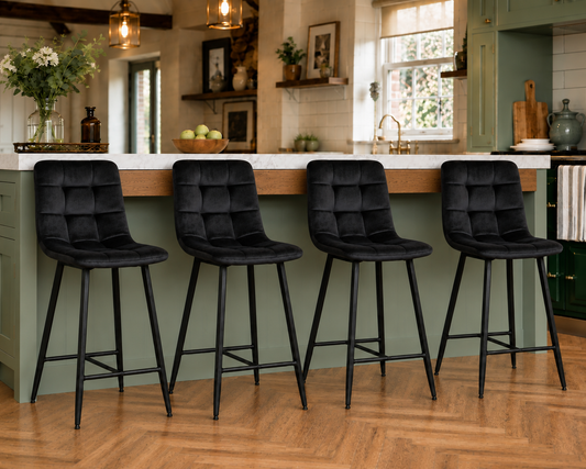 Erica Plush Velvet Comfort Bar Stools - Set of 4