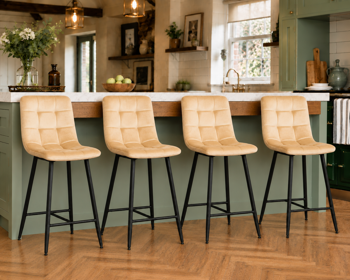 Erica Plush Velvet Comfort Bar Stools - Set of 4