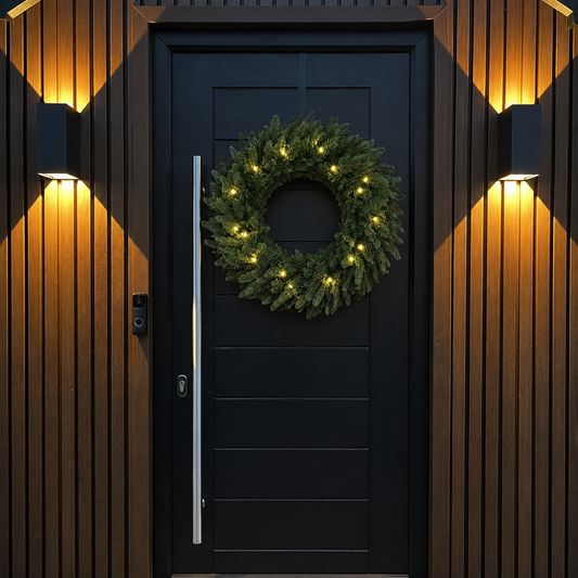 60cm Premium Mixed branch prelit Green Wreath - with timer