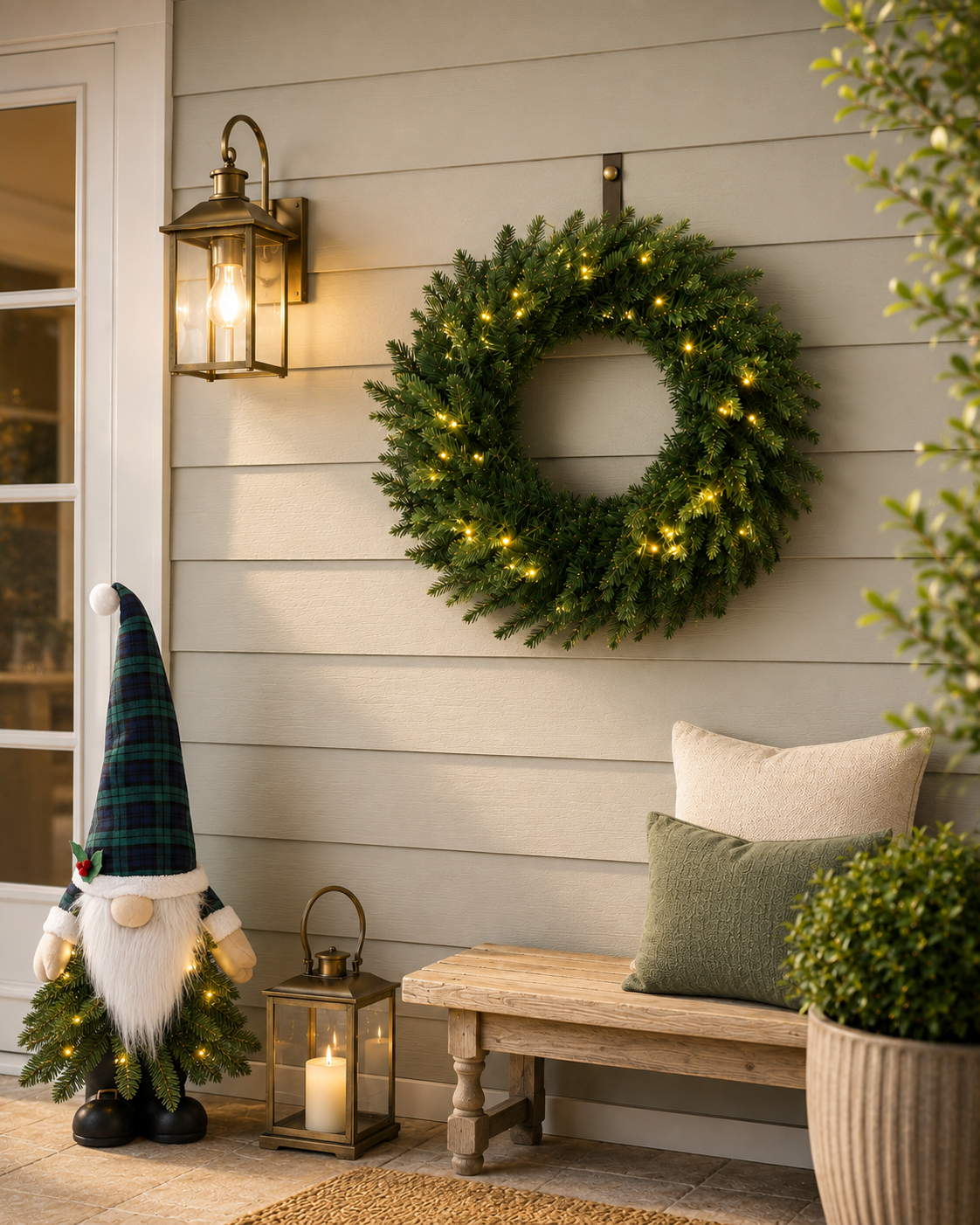 60cm Premium Mixed branch prelit Green Wreath - with timer