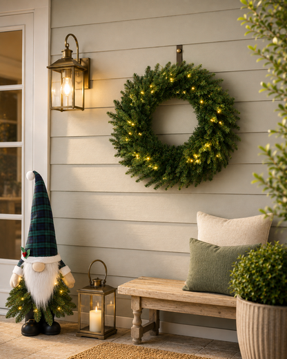 60cm Premium Mixed branch prelit Green Wreath - with timer