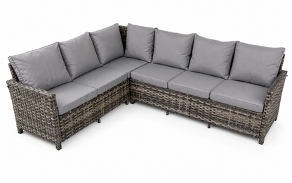 The Maldives Grey Aluminium 9 Seat Corner Gas Firepit Rattan Dining Set