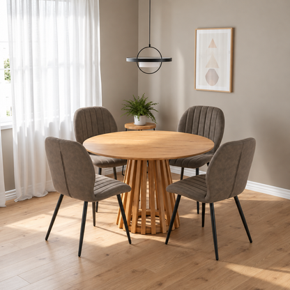 Kayci Round Oak Dining Table with 4 Jaydn Chairs