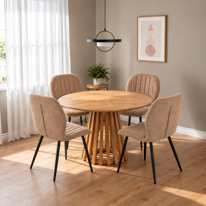 Kayci Round Oak Dining Table with 4 Jaydn Chairs