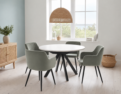 Harley Extendable Dining Table  with 4 Charlotte Velvet Chairs