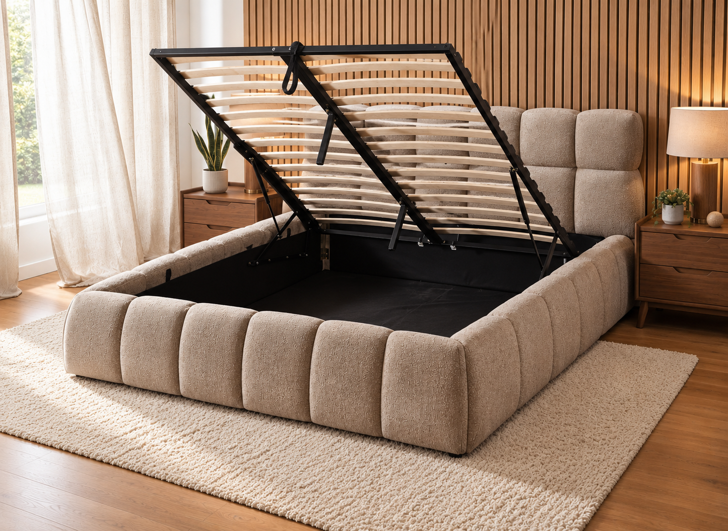 The Maya Upholstered Soft Plush Ottoman Bed Frame