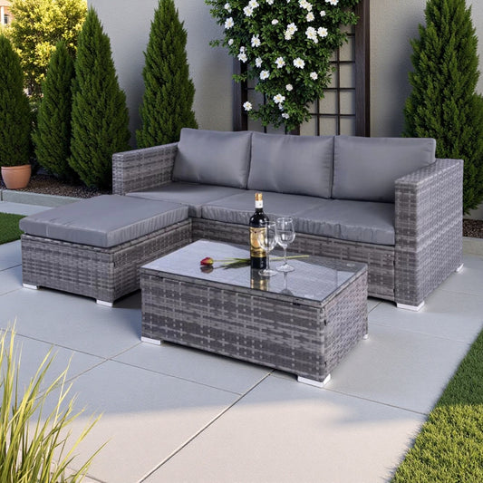 Dunham Grey 4 Seat Rattan Sofa Set with Coffee Table - Madefor.Living