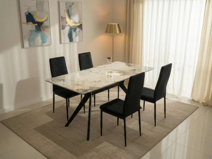 San Diego Marble Top Dining Table with Emily Leather Chairs - Madefor.Living