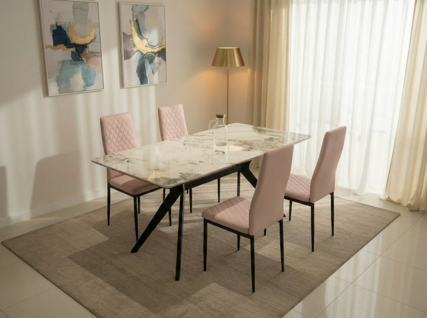 San Diego Marble Top Dining Table with Emily Leather Chairs - Madefor.Living