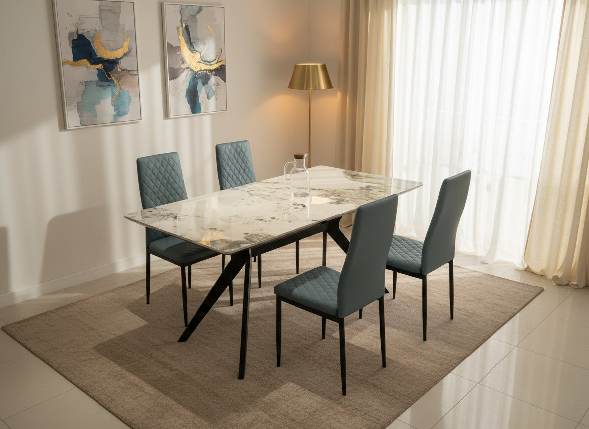 San Diego Marble Top Dining Table with Emily Leather Chairs - Madefor.Living