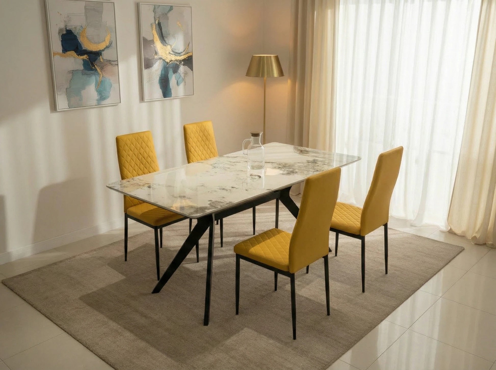 San Diego Marble Top Dining Table with Emily Leather Chairs - Madefor.Living