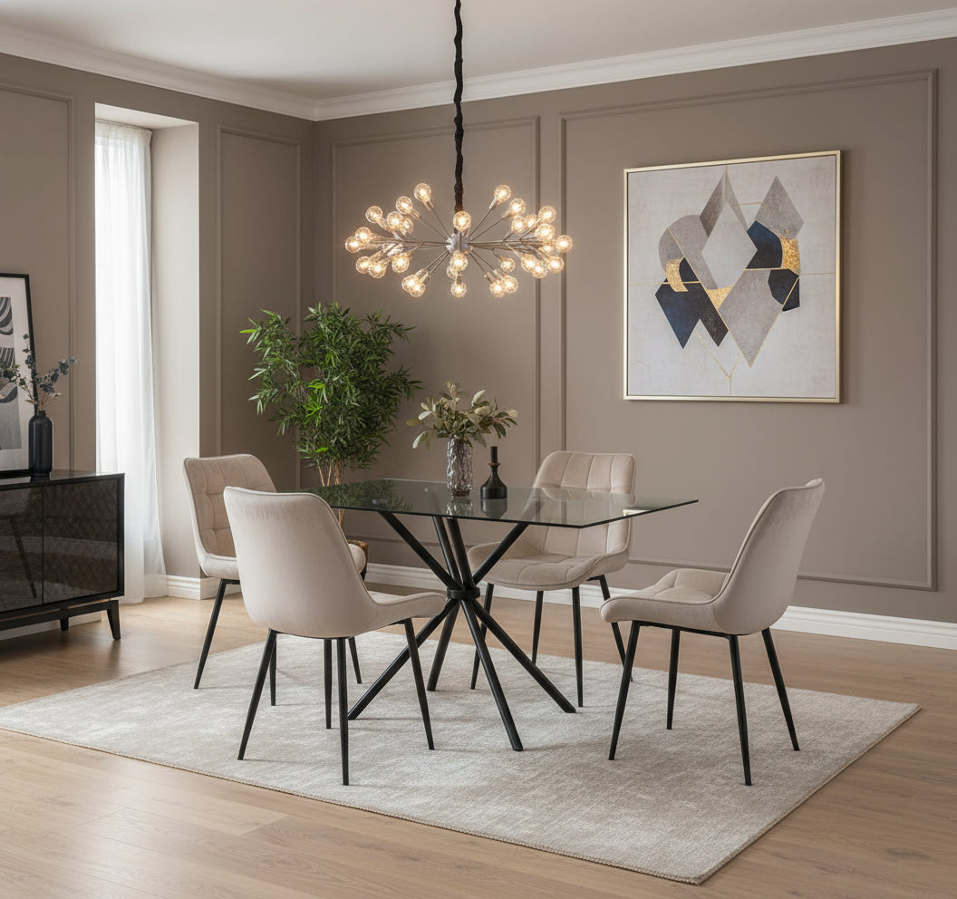 Miami Dining Table with 4 Erica Velvet Chairs