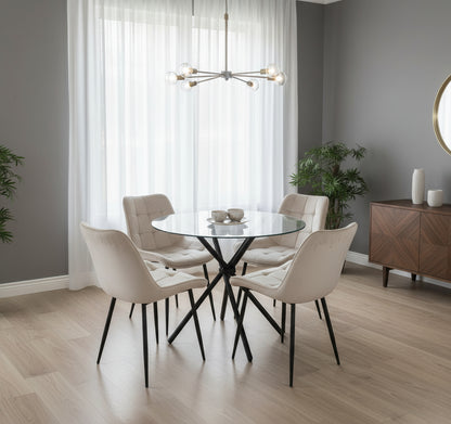 New York Dining Table with 4 Erica Velvet Chairs