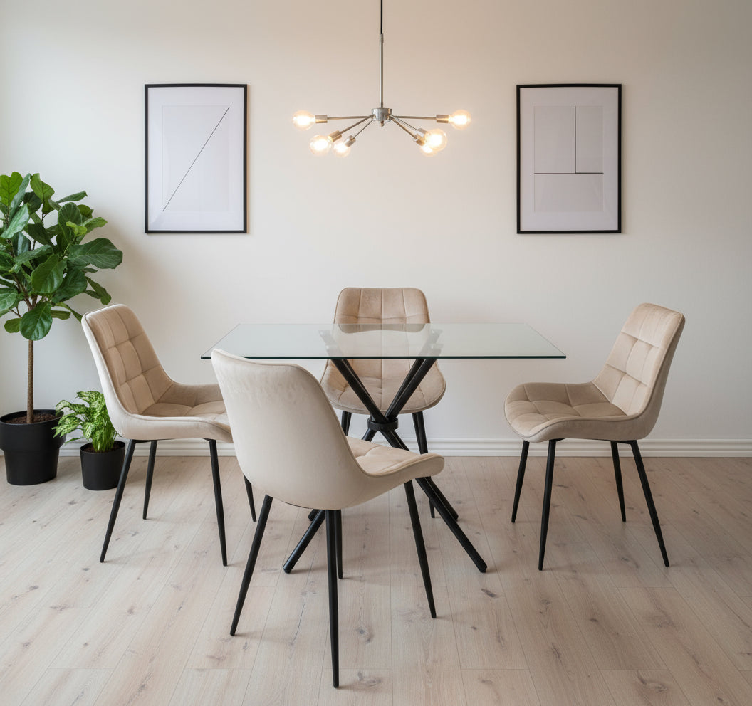 Miami Dining Table with 4 Erica Velvet Chairs