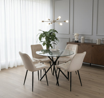 New York Dining Table with 4 Erica Velvet Chairs