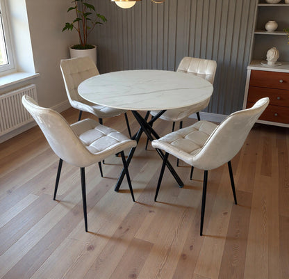 Seattle Dining Table with 4 Erica Velvet Chairs