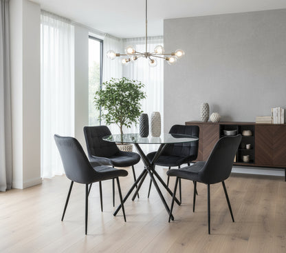 New York Dining Table with 4 Erica Velvet Chairs