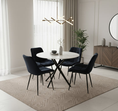 Seattle Dining Table with 4 Erica Velvet Chairs