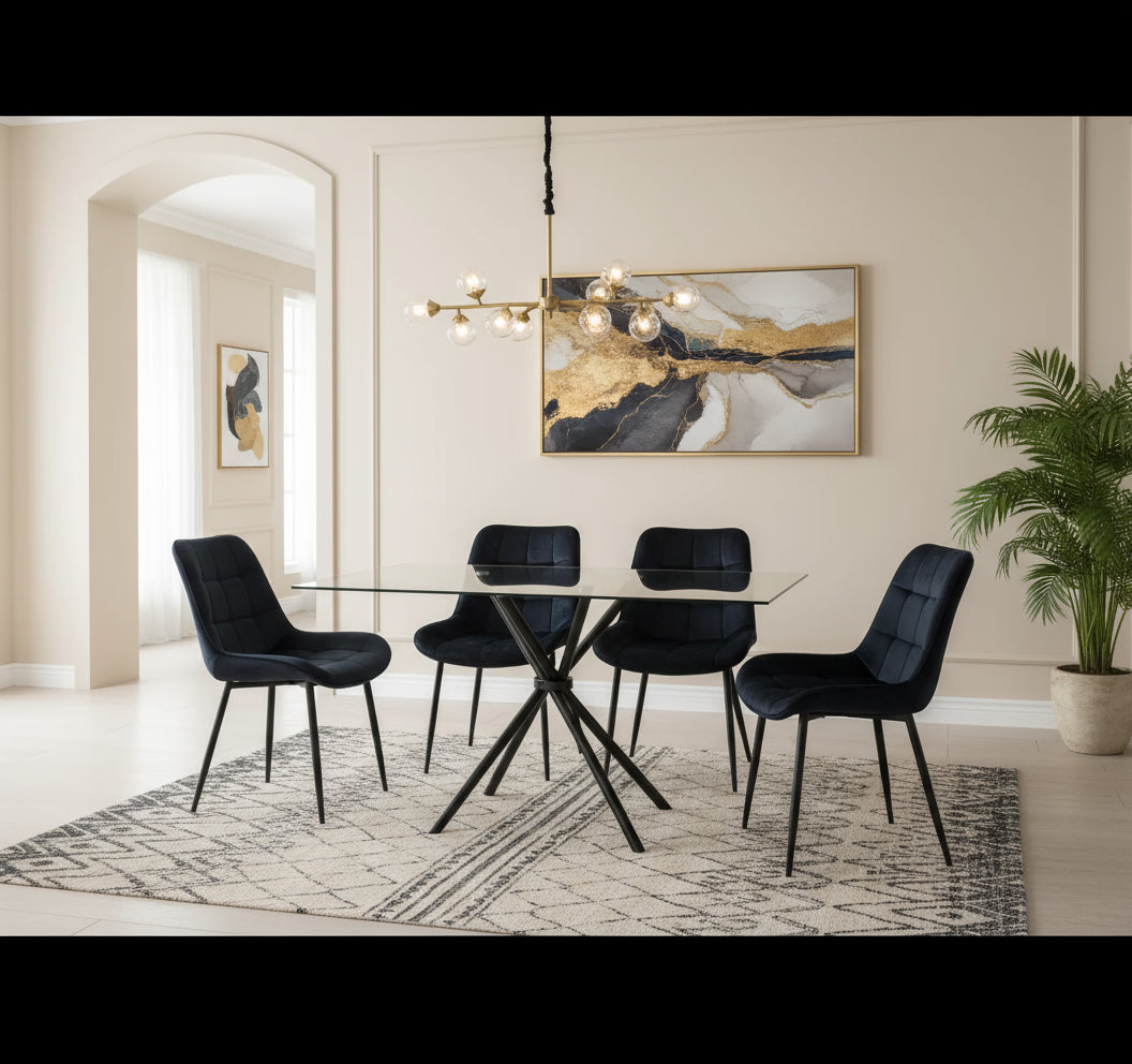 Miami Dining Table with 4 Erica Velvet Chairs