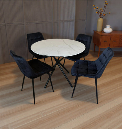 Seattle Dining Table with 4 Erica Velvet Chairs