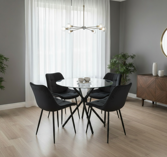 New York Dining Table with 4 Erica Velvet Chairs