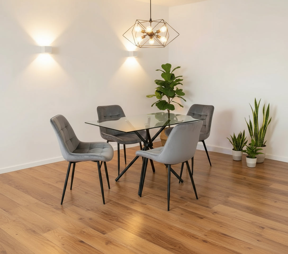 Miami Dining Table with 4 Erica Velvet Chairs