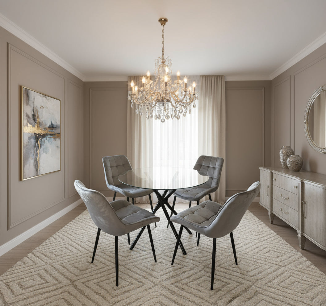 New York Dining Table with 4 Erica Velvet Chairs