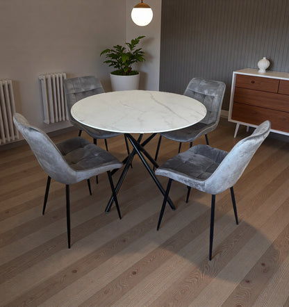 Seattle Dining Table with 4 Erica Velvet Chairs