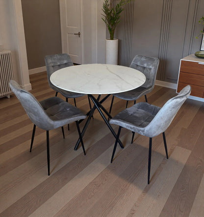 Seattle Dining Table with 4 Erica Velvet Chairs