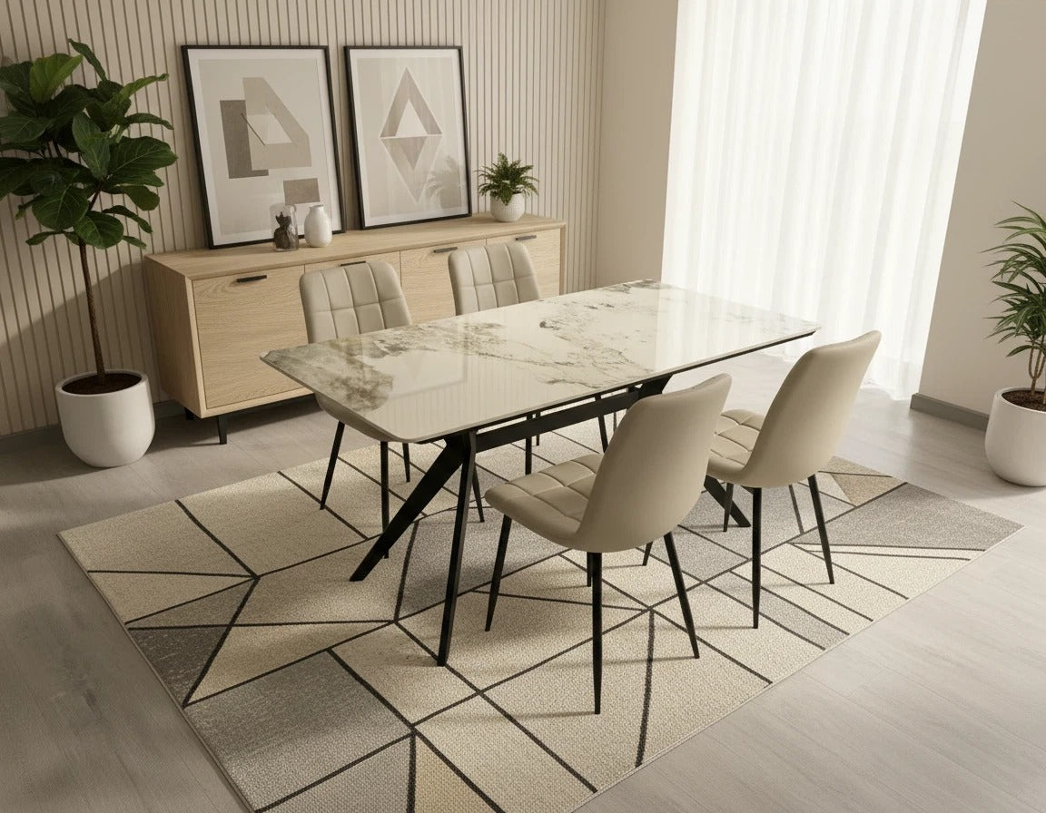 San Diego Marble Top Dining Table with Erica Velvet Chairs - Madefor.Living
