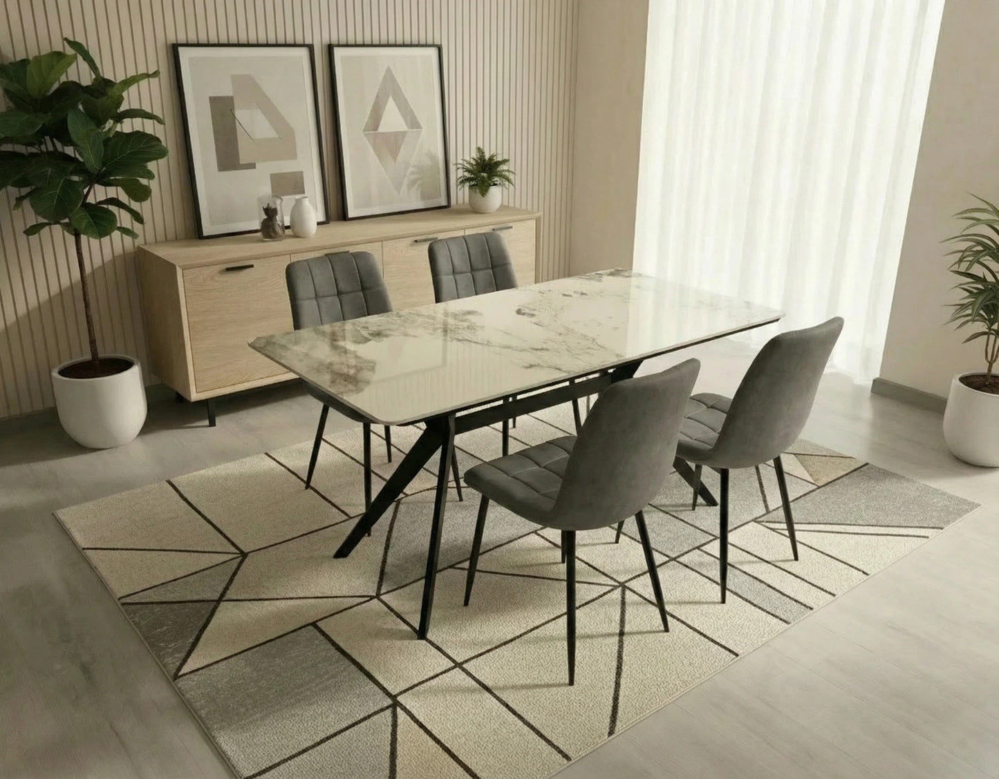 San Diego Marble Top Dining Table with Erica Velvet Chairs - Madefor.Living