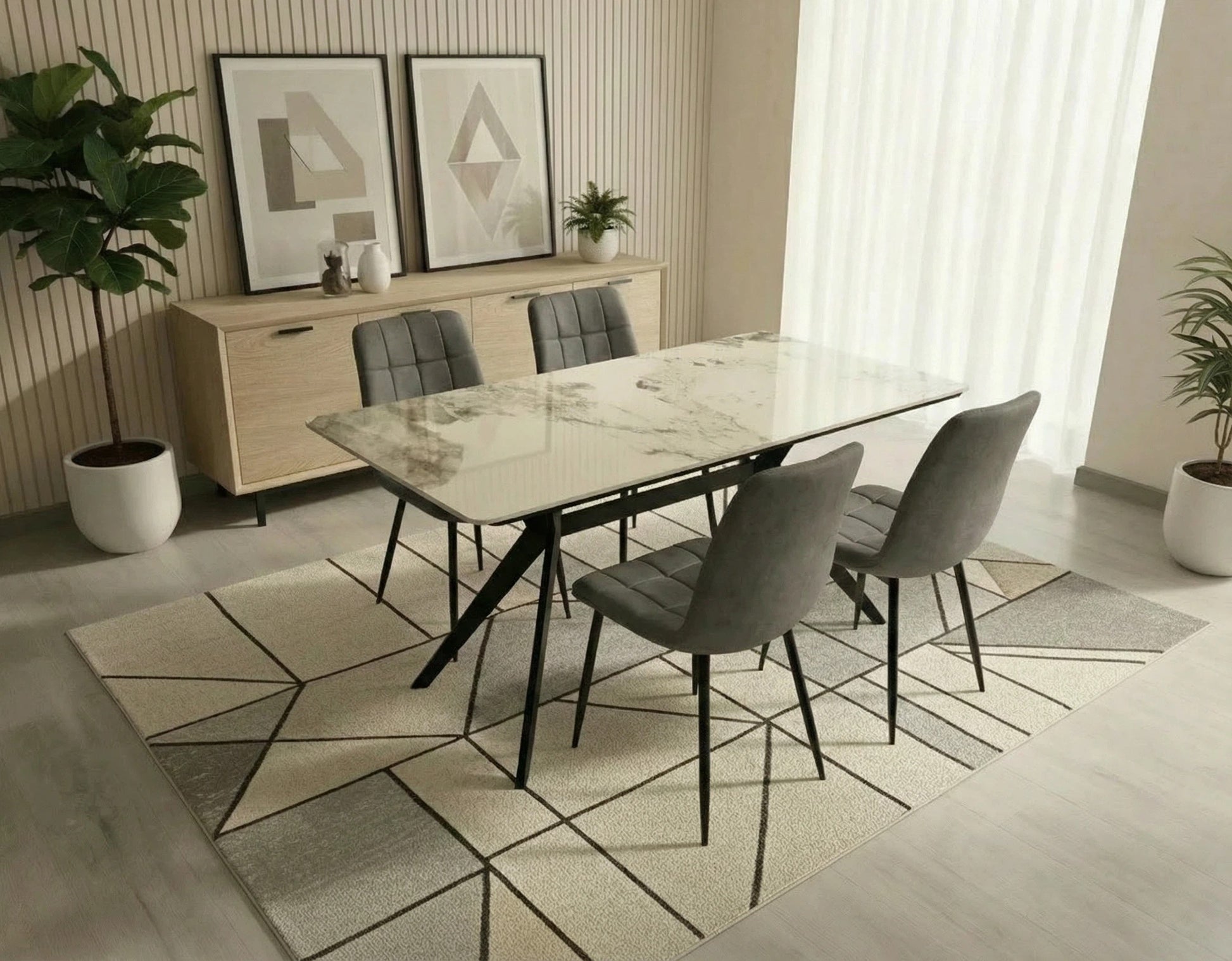 San Diego Marble Top Dining Table with Erica Velvet Chairs - Madefor.Living