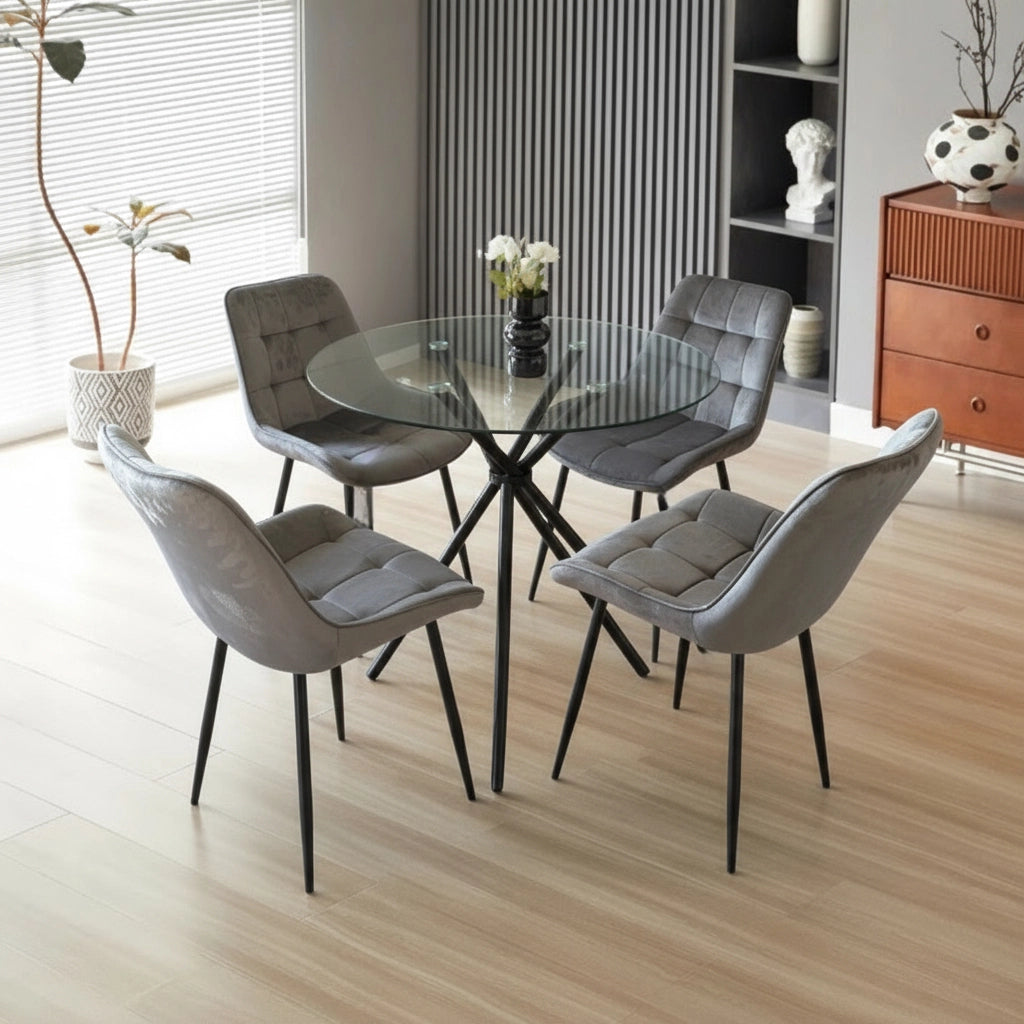 New York Dining Table with 4 Erica Velvet Chairs