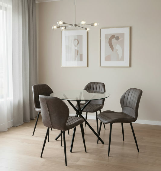 New York Dining Table with 4 Jaydn Leather Chairs