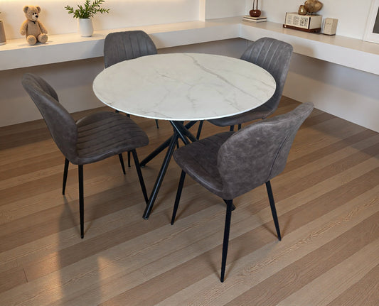 Seattle Dining Table with 4 Jaydn Leather Chairs