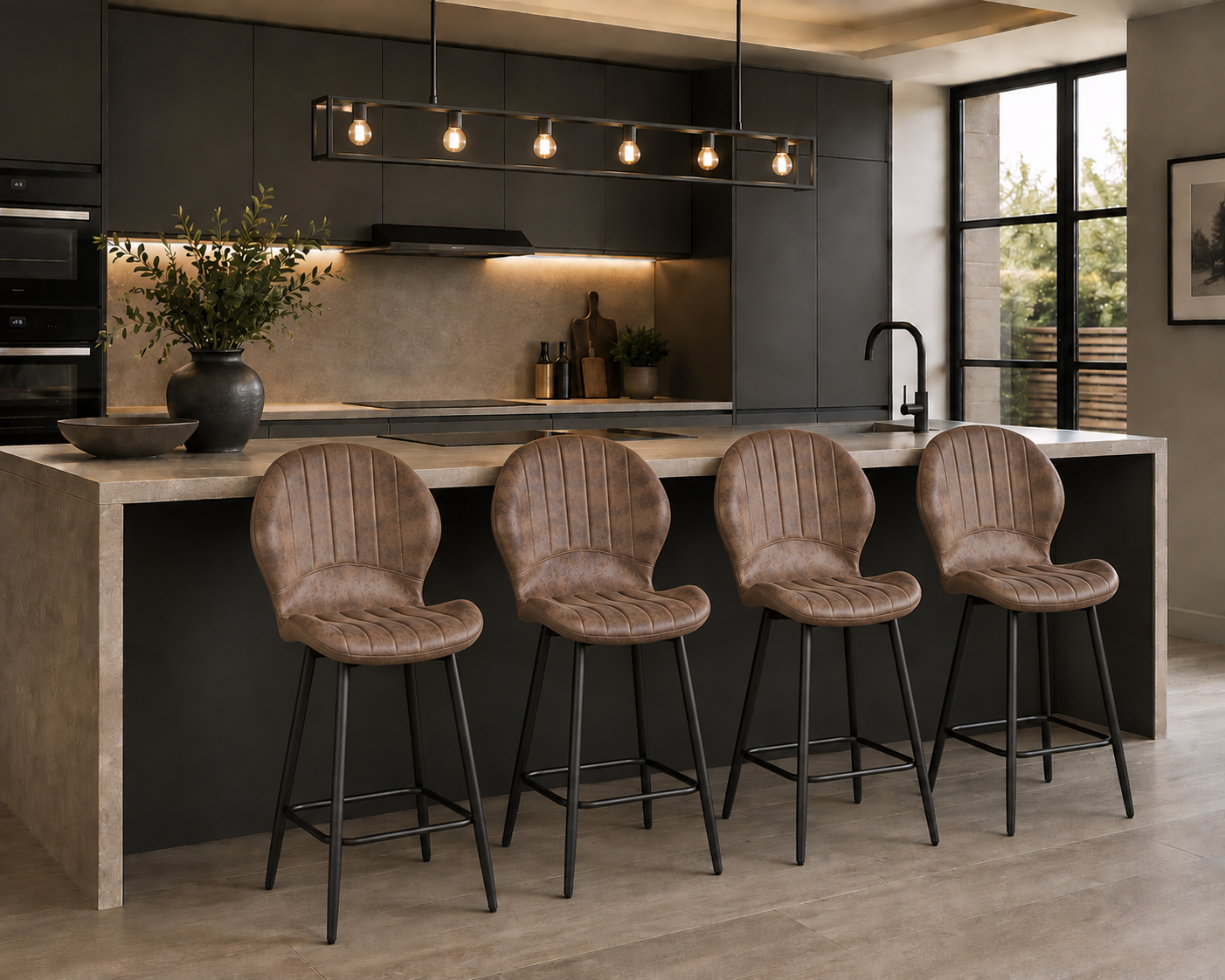 Jaydn Distressed Leather Comfort Bar Stools