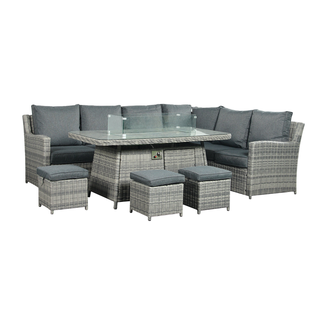 The Windermere Grey Aluminium 9 Seat Corner Gas Firepit Rattan Dining Set