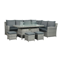 Thumbnail for The Windermere Grey Aluminium 9 Seat Corner Gas Firepit Rattan Dining Set