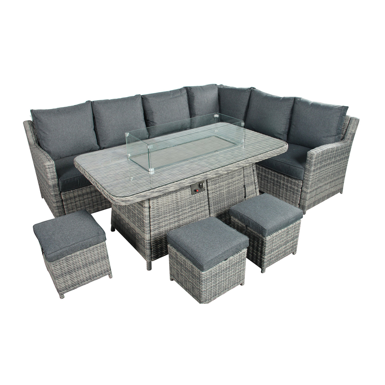 The Windermere Grey Aluminium 9 Seat Corner Gas Firepit Rattan Dining Set