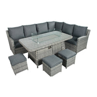 Thumbnail for The Windermere Grey Aluminium 9 Seat Corner Gas Firepit Rattan Dining Set