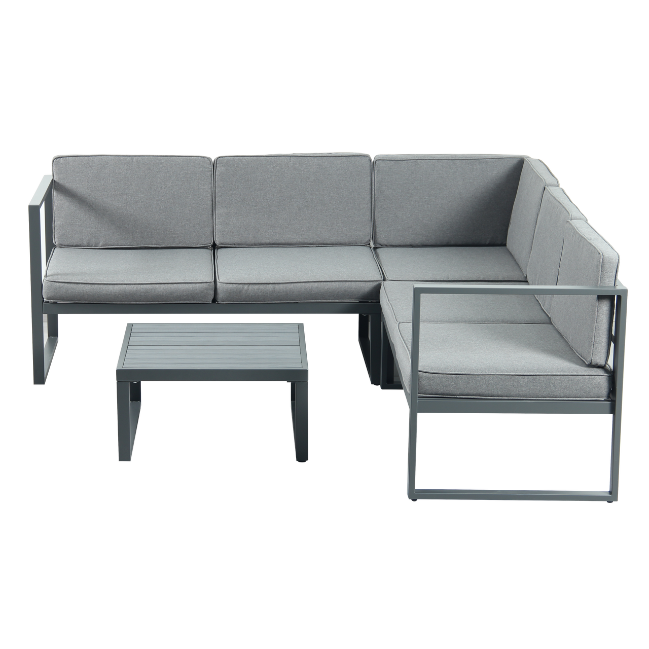 Chester Grey Modern Metal Garden Furniture 5 Seat Corner Sofa and Coffee Table Patio Set