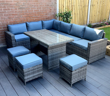 The Tarporley Grey 9 Seat Corner Rattan Dining Set - Madefor.Living