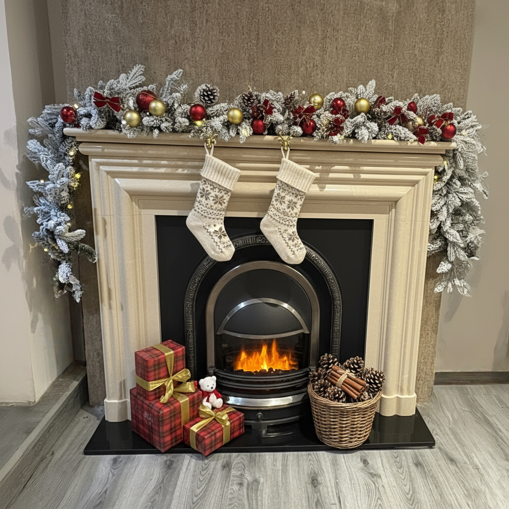 270cm Premium Mixed branch prelit Snow filled Christmas Garland - with timer