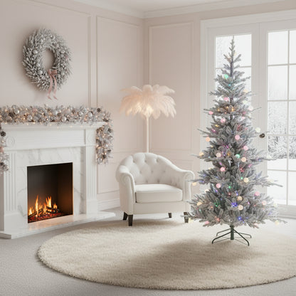 Aurora Winter Glow 6ft Flocked White Multi-Colour Christmas Tree