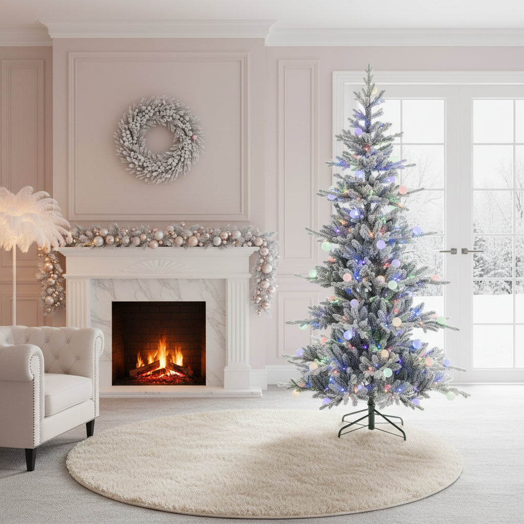 Aurora Winter Glow 6ft Flocked White Multi-Colour Christmas Tree