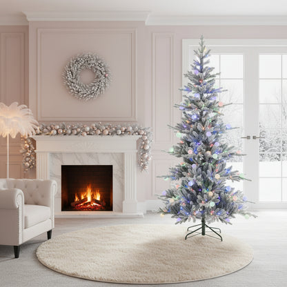 Aurora Winter Glow 6ft Flocked White Multi-Colour Christmas Tree